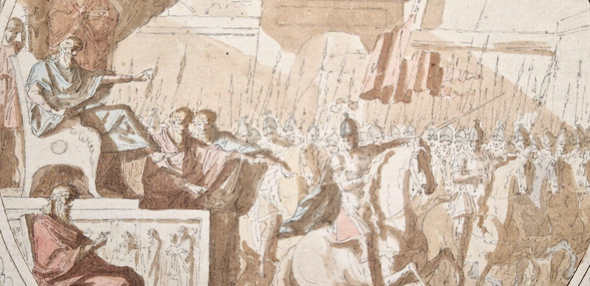 Louis Félix Delarue 1730-1777 Roman Emperor And His Army Pen And Wash Drawing-photo-3