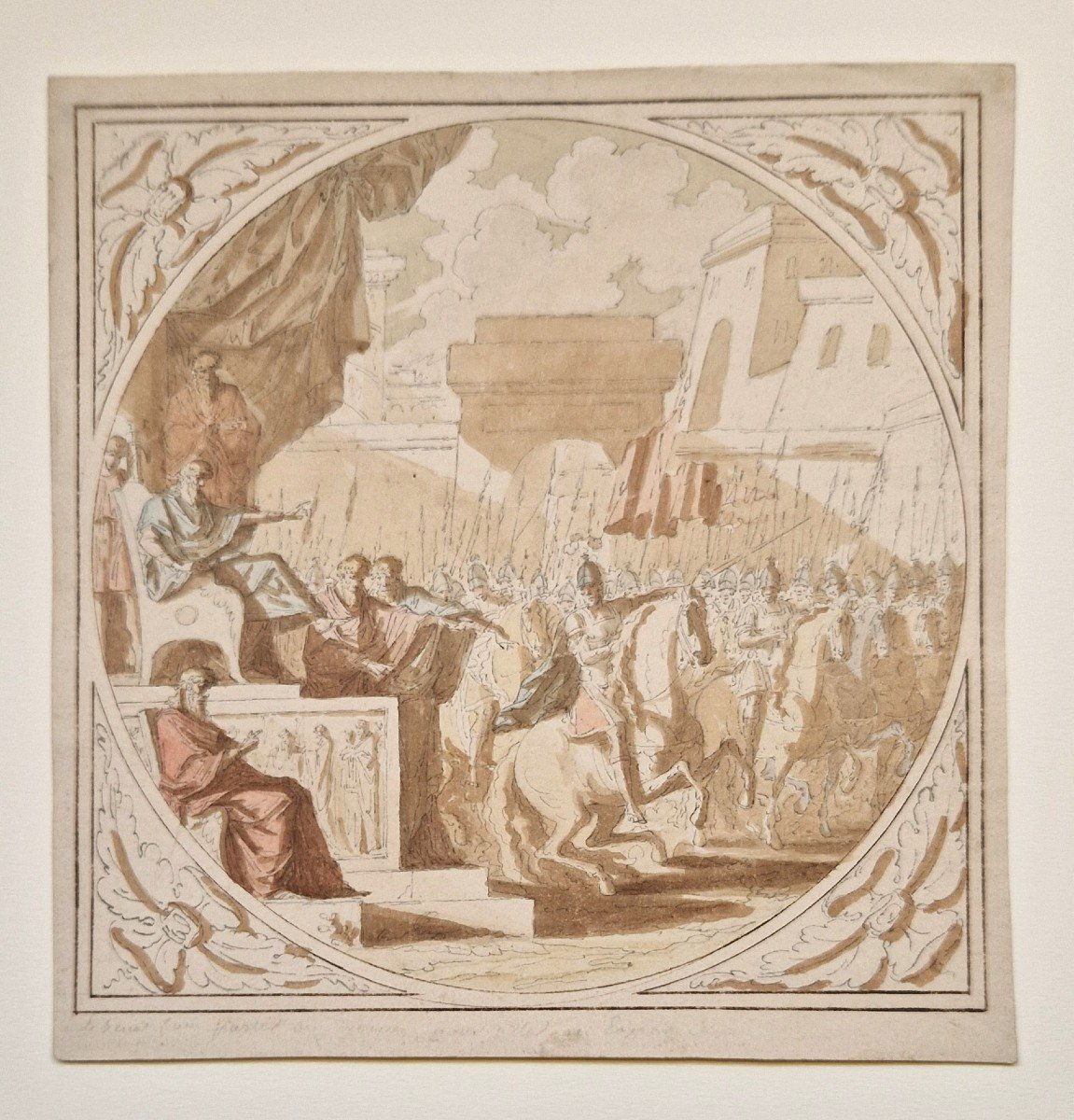 Louis Félix Delarue 1730-1777 Roman Emperor And His Army Pen And Wash Drawing