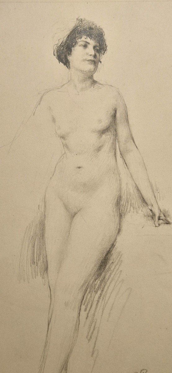Henri Royer 1869-1938 Nu Féminin Dessin Au Crayon Noir