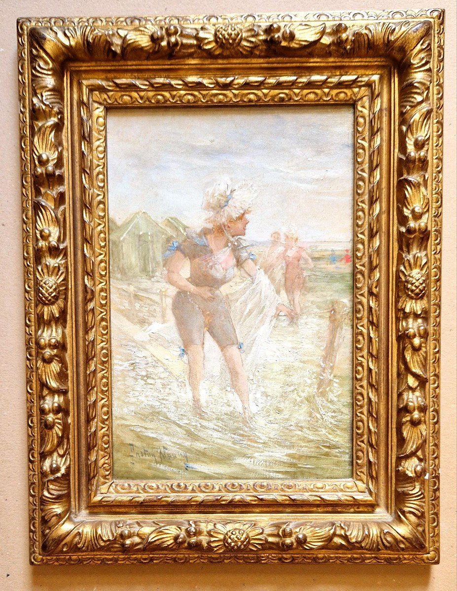 Gaston Noury 1865-1936 Sea Bathing On The Normandy Coast Oil On Canvas