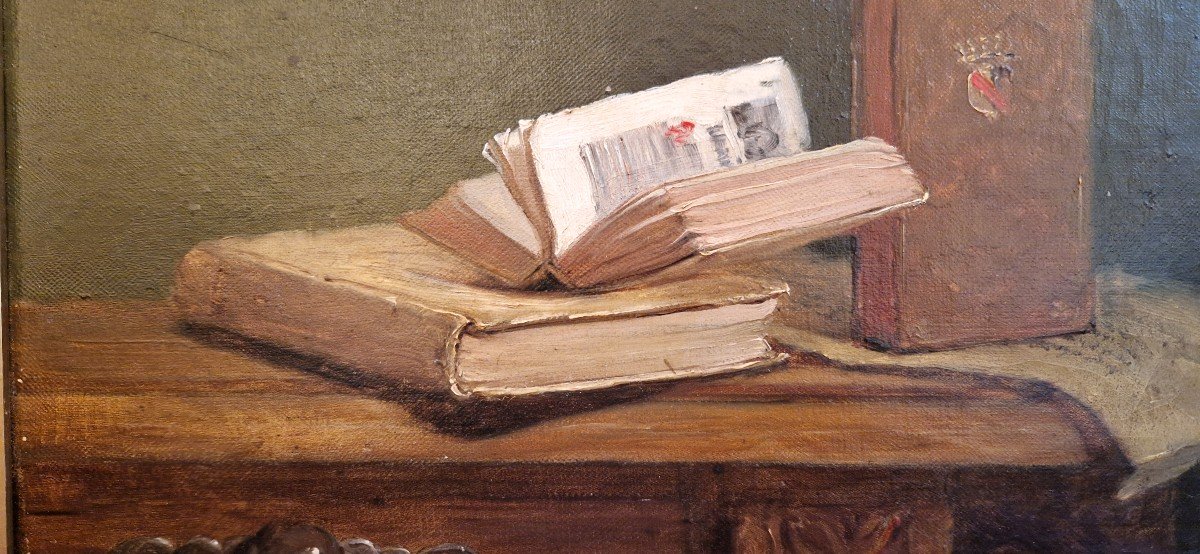 Ernest Eugène Lefebvre (1850 Le Havre -1889 Le Havre) Still Life With Old Books Oil-photo-3