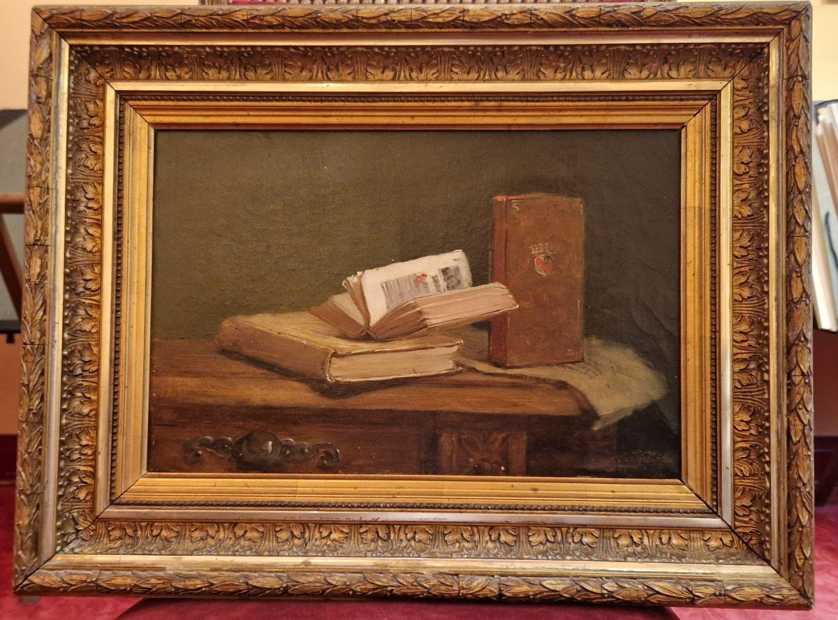 Ernest Eugène Lefebvre (1850 Le Havre -1889 Le Havre) Still Life With Old Books Oil