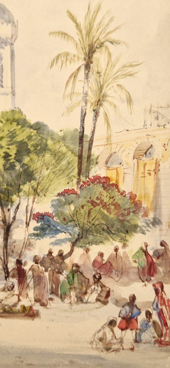 Louis Amable Crapelet 1822-1867 Place Publique à Bône Algérie Aquarelle-photo-2