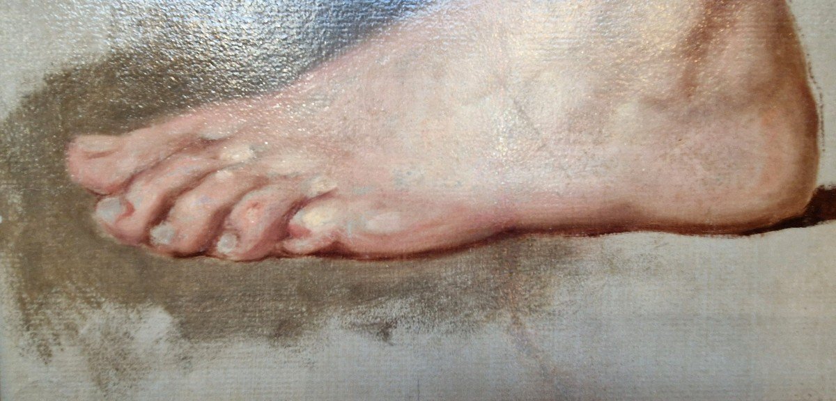 French School From The Beginning Of The 19th Century Foot Study Oil On Paper-photo-3