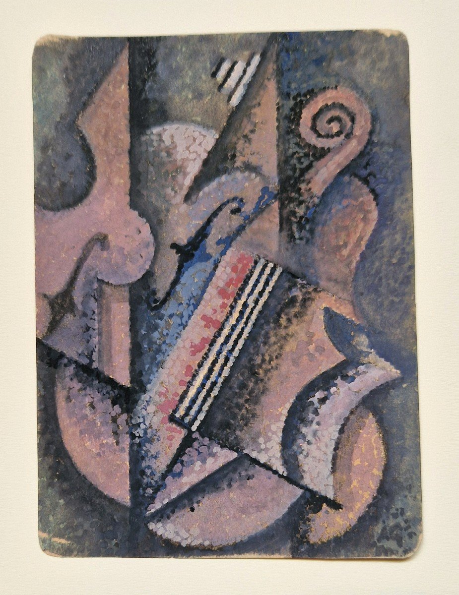 Albert Coste 1895-1985 Composition Cubiste Aux Violons Gouache