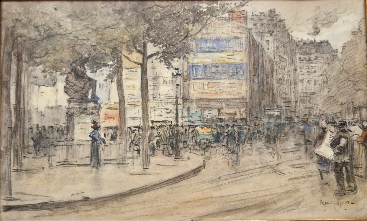 Francis Garat Born In 1853 Boulevard St Germain The Statue Of Diderot Watercolor And Black Pencil-photo-2