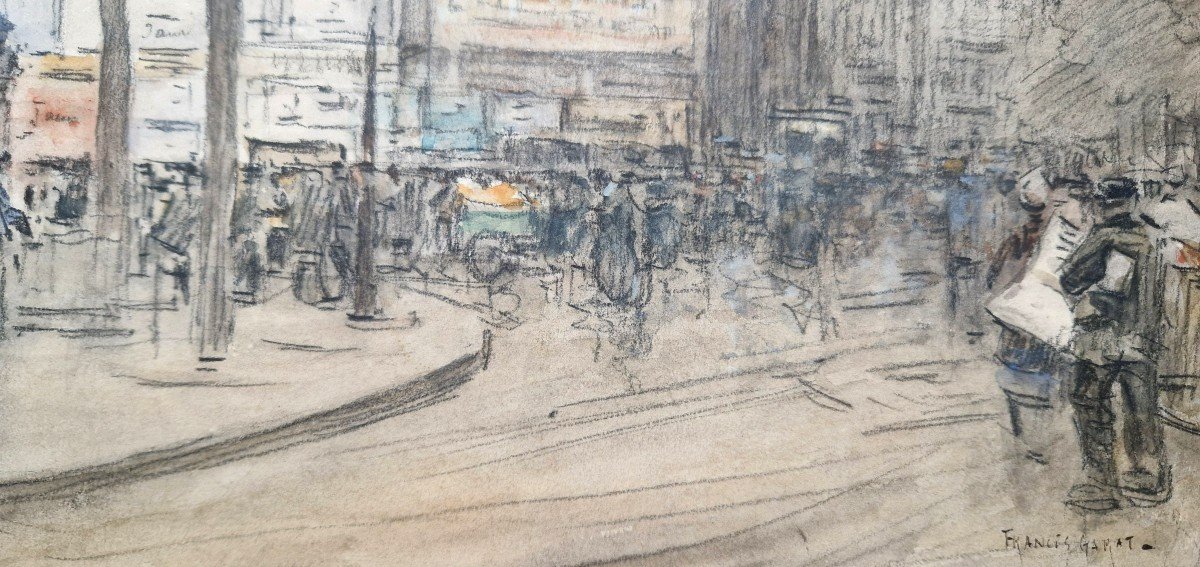 Francis Garat Born In 1853 Boulevard St Germain The Statue Of Diderot Watercolor And Black Pencil-photo-4