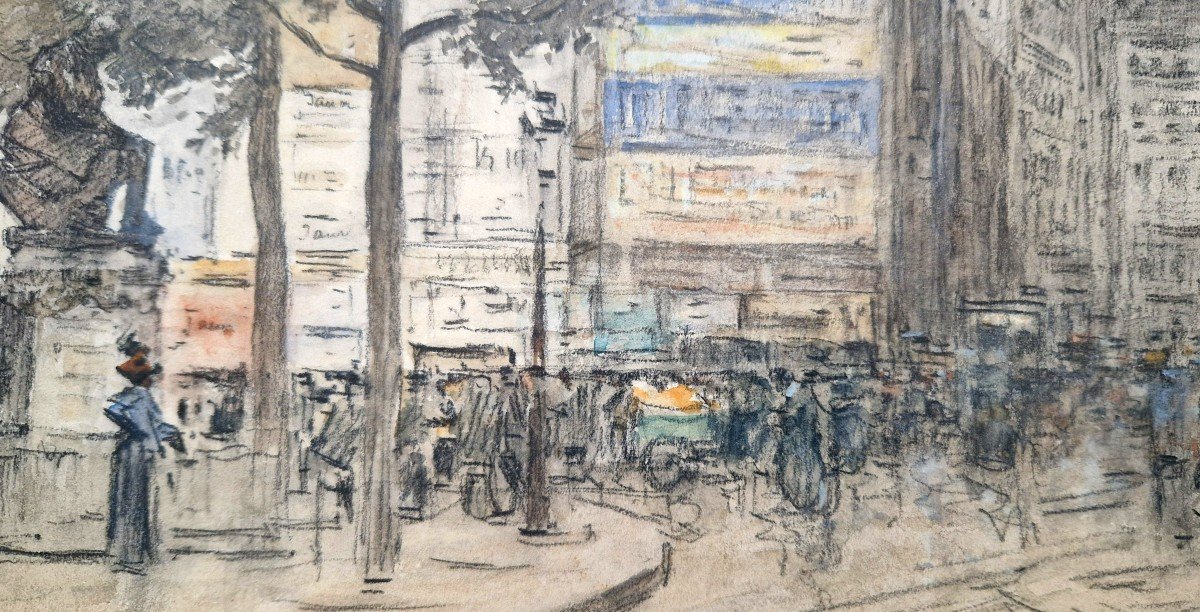 Francis Garat Born In 1853 Boulevard St Germain The Statue Of Diderot Watercolor And Black Pencil-photo-1