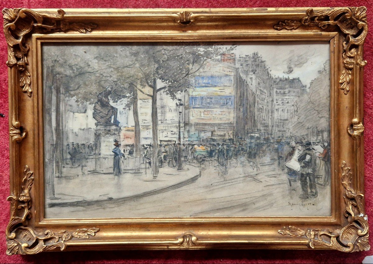 Francis Garat Born In 1853 Boulevard St Germain The Statue Of Diderot Watercolor And Black Pencil