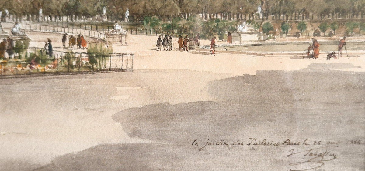 Léon Jean Baptiste Sabatier 1827-1887 The Tuileries Garden Paris Watercolor And Gouache-photo-4