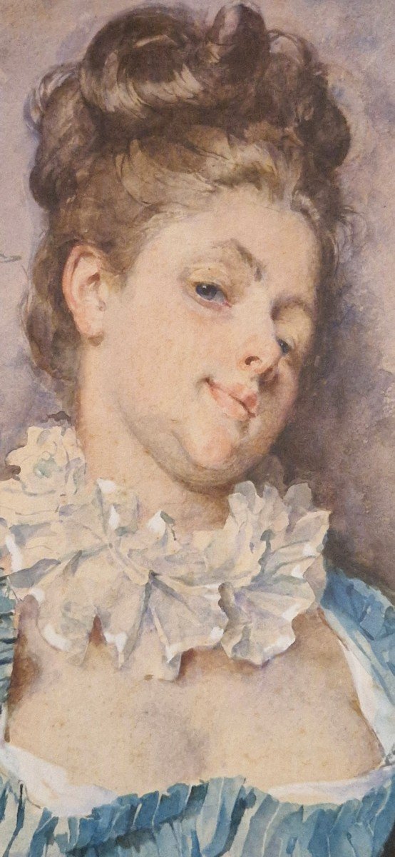 Madeleine Lemaire 1845-1928 Portrait De Jeune Femme Aquarelle-photo-4