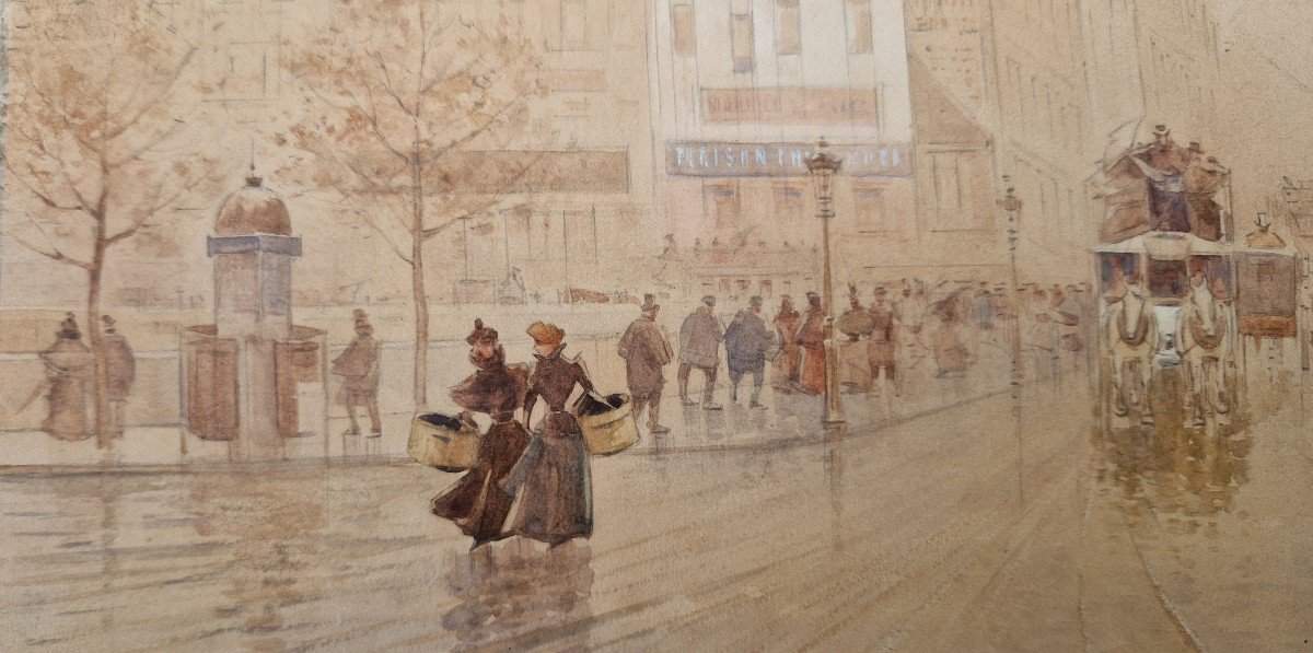 Francis Garat Born In 1853 Boulevard Du Palais From Bd Saint Michel Watercolor-photo-3