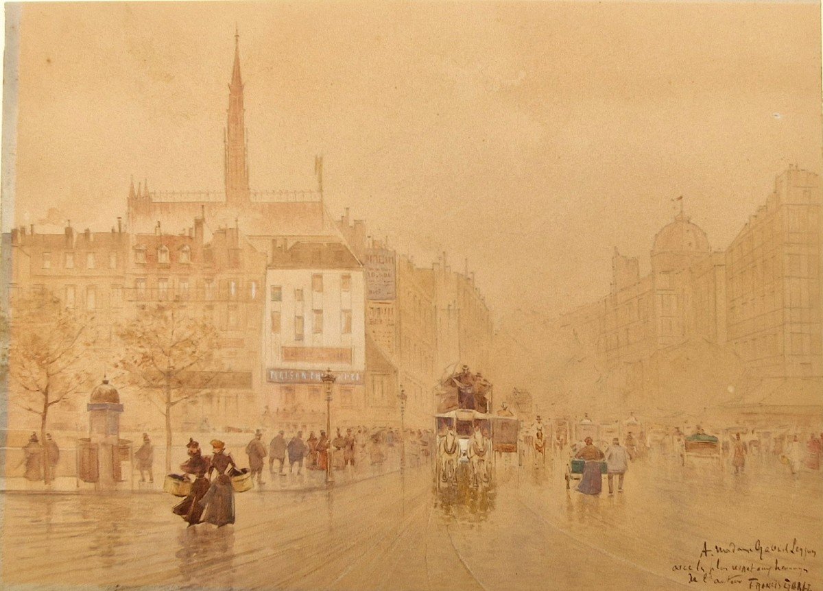 Francis Garat Born In 1853 Boulevard Du Palais From Bd Saint Michel Watercolor