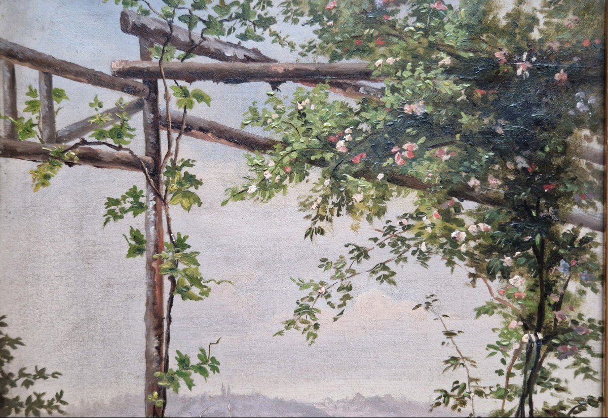 French School 19th Century A Pergola In Switzerland Oil On Canvas-photo-1