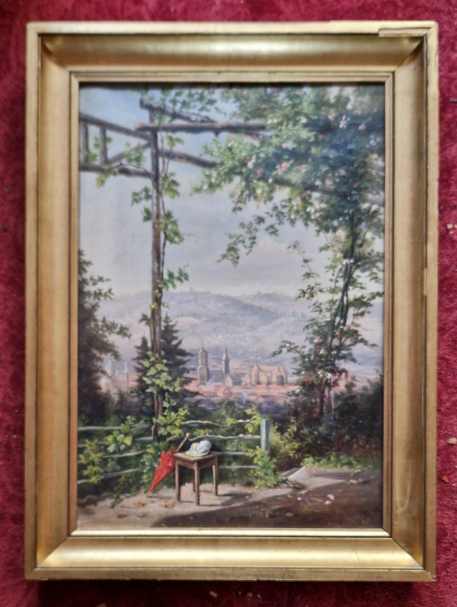 French School 19th Century A Pergola In Switzerland Oil On Canvas