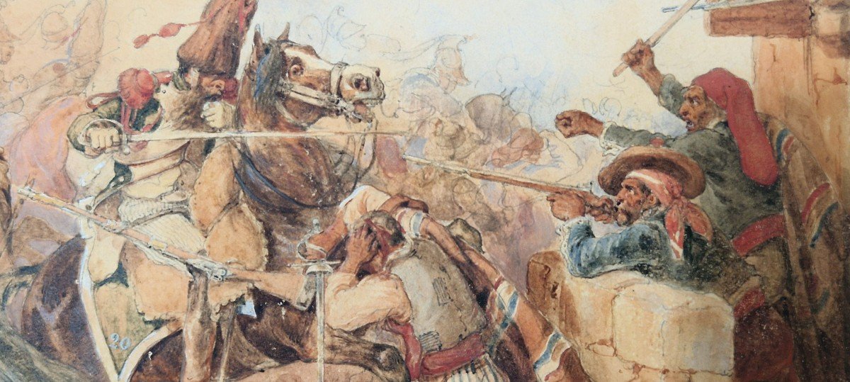 Hippolyte Bellangé 1800-1866 Un épisode De La Guerre d'Espagne Aquarelle-photo-3