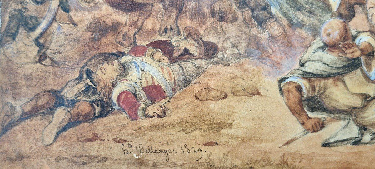 Hippolyte Bellangé 1800-1866 Un épisode De La Guerre d'Espagne Aquarelle-photo-4