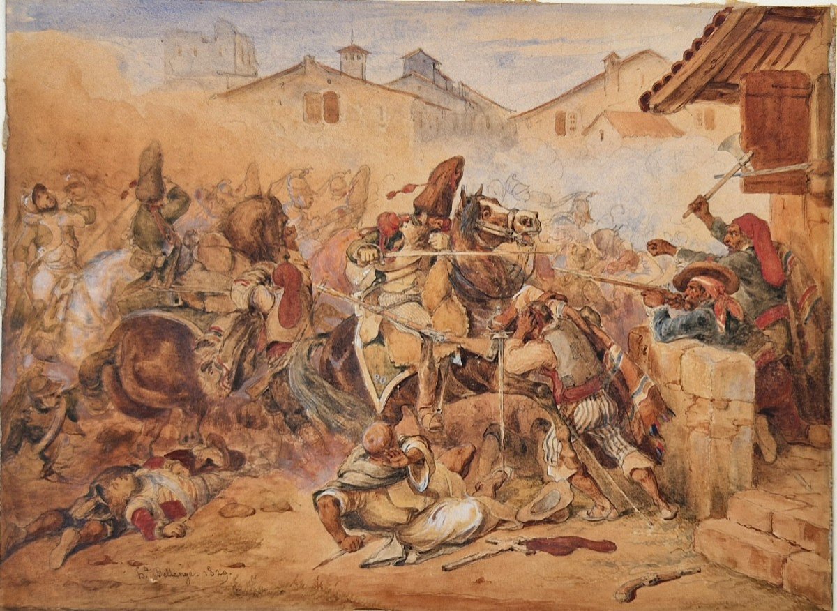 Hippolyte Bellangé 1800-1866 Un épisode De La Guerre d'Espagne Aquarelle