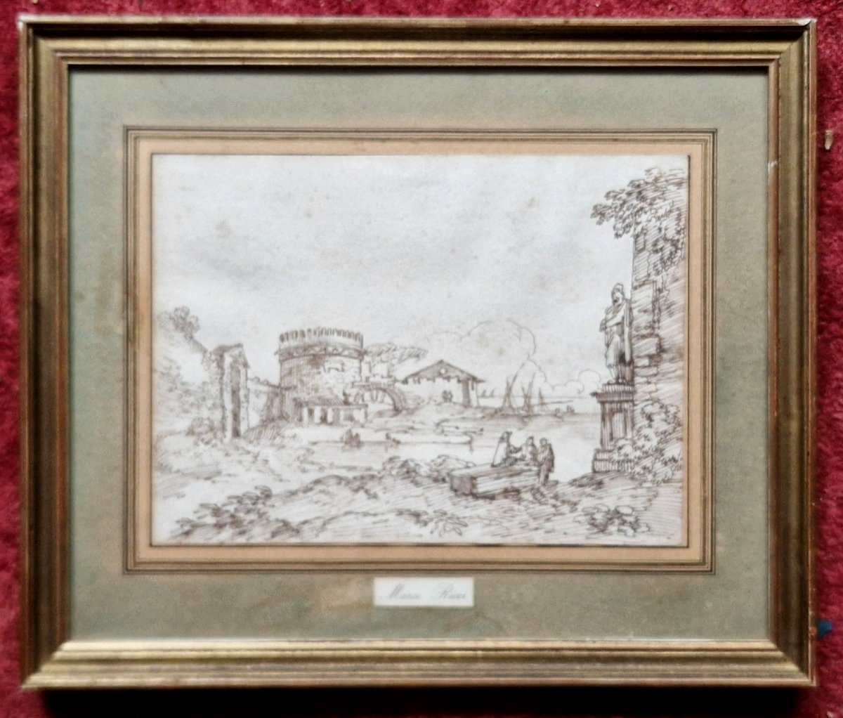 Giovanni Batista Busiri 1698-1757 Paysage d'Italie Dessin à La Plume-photo-4