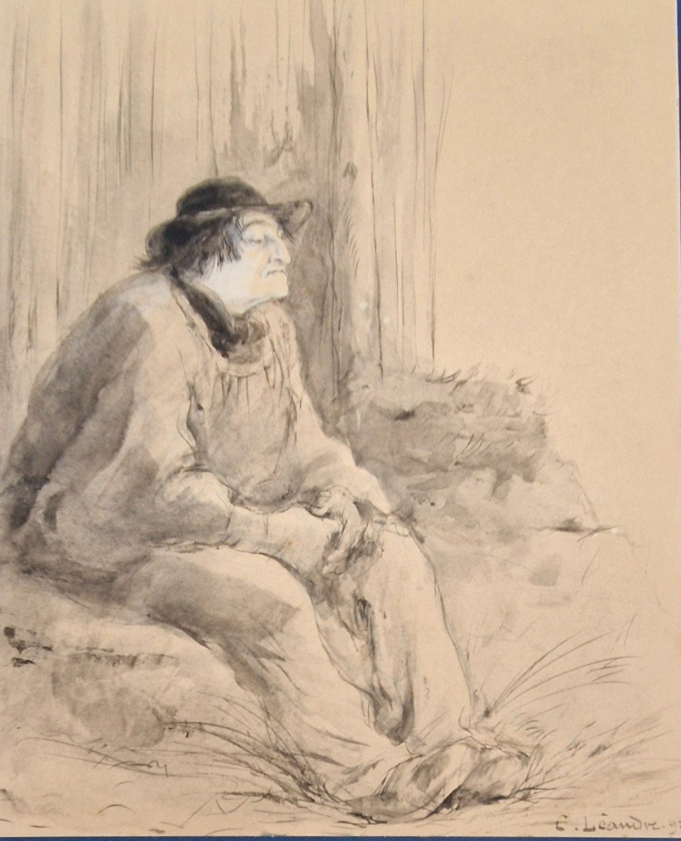 Charles Léandre 1862-1934 The Solitary Dreamer Pen Drawing, Ink Wash-photo-2