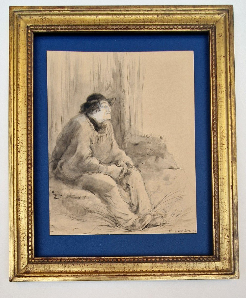 Charles Léandre 1862-1934 The Solitary Dreamer Pen Drawing, Ink Wash