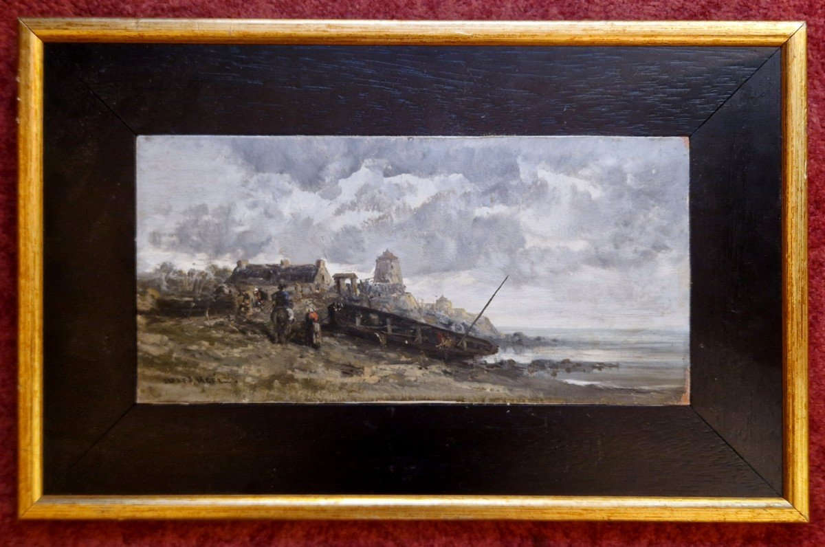 Jules Achille Noël 1810-1881 Paysage Côtier Huile Sur Panneau