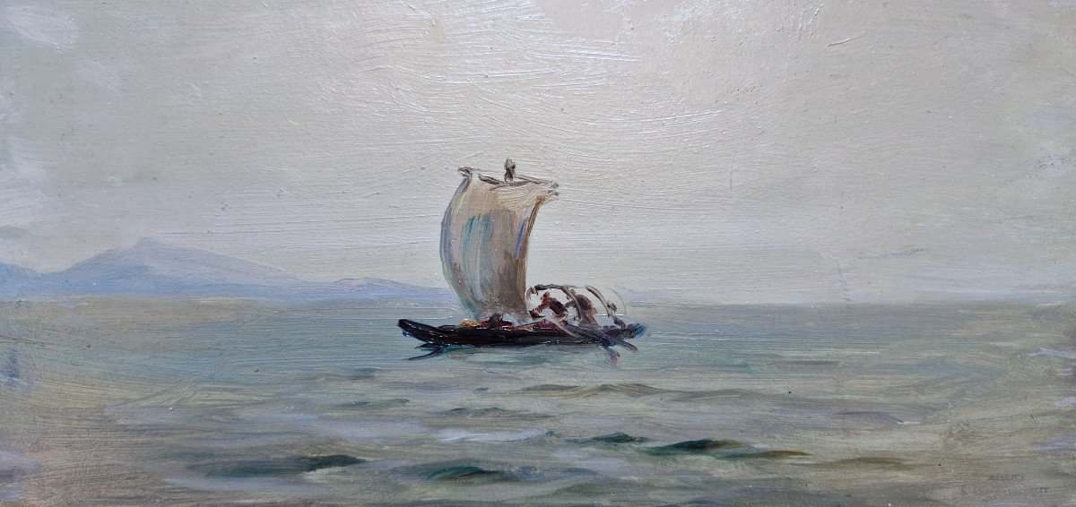 Georges Ricard Cordingley 1873-1939 Boat On Lake Maggiore Oil On Paper-photo-2