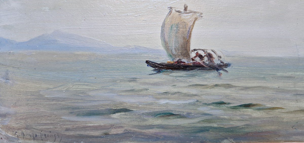 Georges Ricard Cordingley 1873-1939 Boat On Lake Maggiore Oil On Paper-photo-3