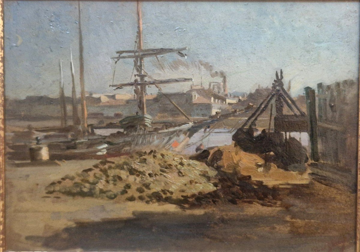 Paul Sarrut 1882-1969 Boats In The Port Of Bordeaux Oil On Cardboard-photo-2