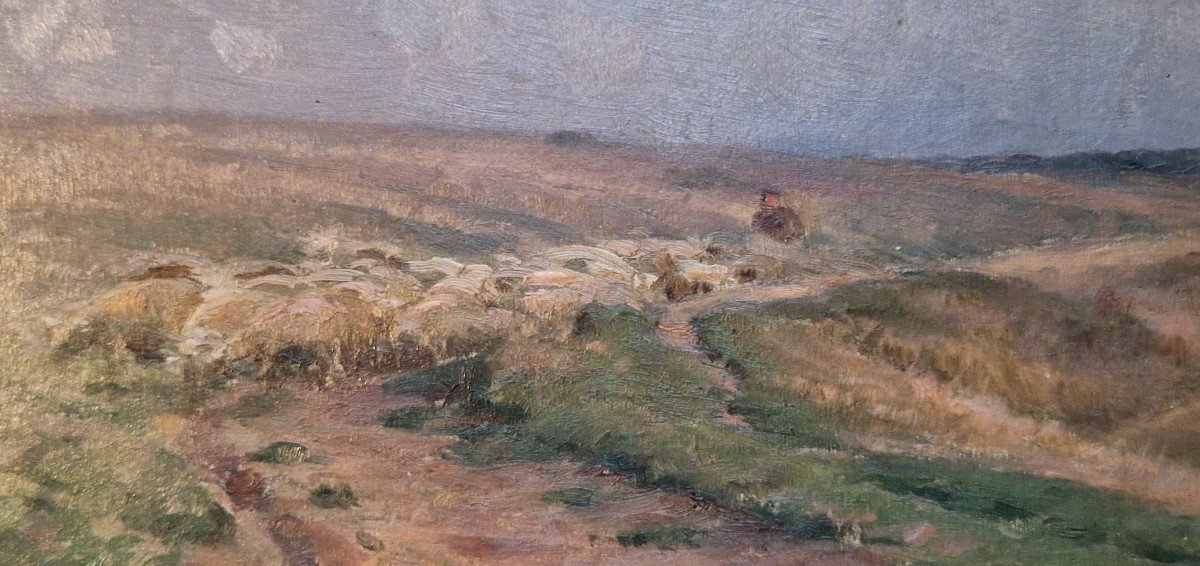 Georges Ricard Cordingley 1873-1939 Berger Et Moutons Dans Le Boulonnais Huile Sur Papier-photo-2