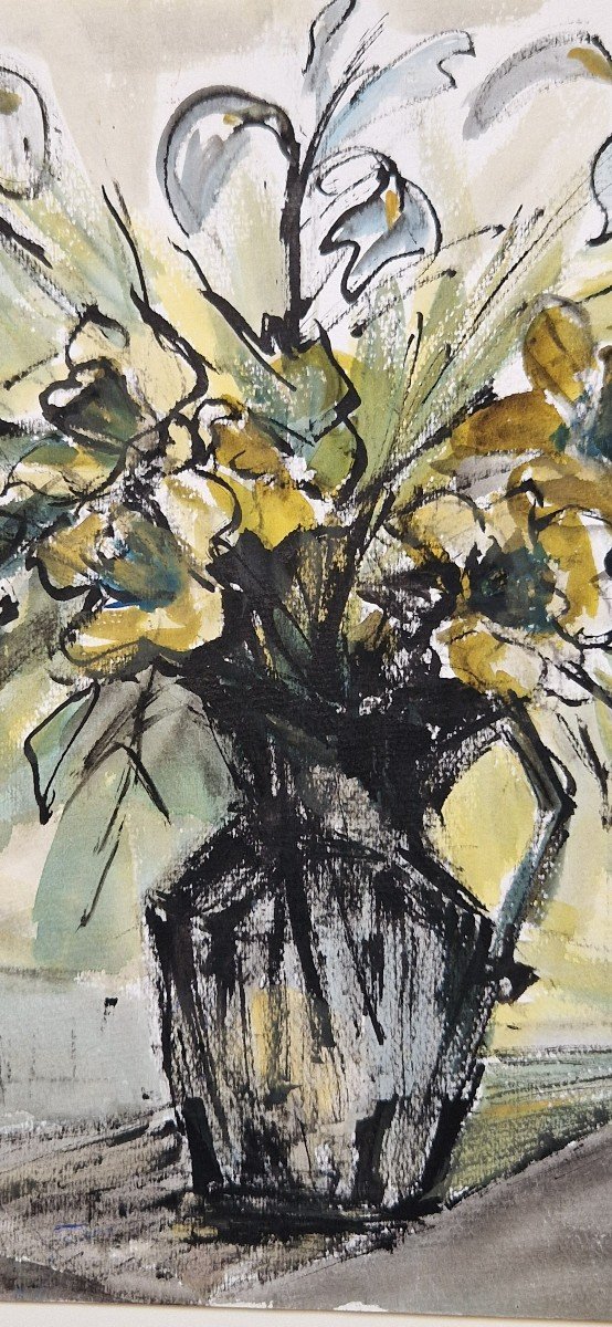 André Dunoyer De Segonzac 1884-1974 Bouquet De Fleurs Aquarelle Et Plume-photo-4