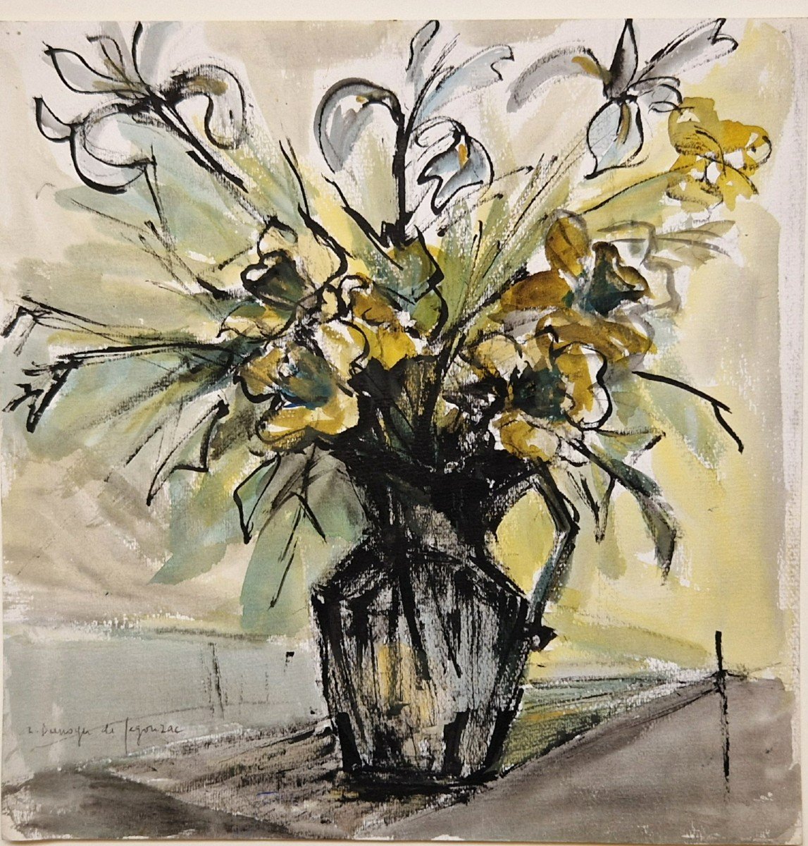 André Dunoyer De Segonzac 1884-1974 Bouquet De Fleurs Aquarelle Et Plume