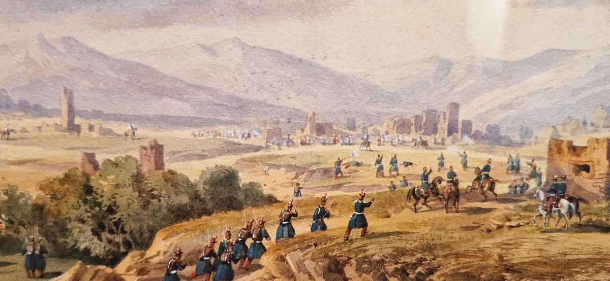 Gaspard Gobaut 1814-1982 Scène de bataille en Algérie Aquarelle-photo-2