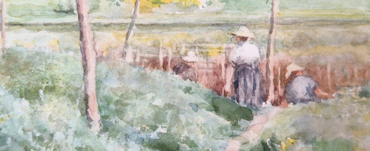 Marie Désiré Bourgoin 1859-1911 Au Bord De l'Eau Aquarelle-photo-4