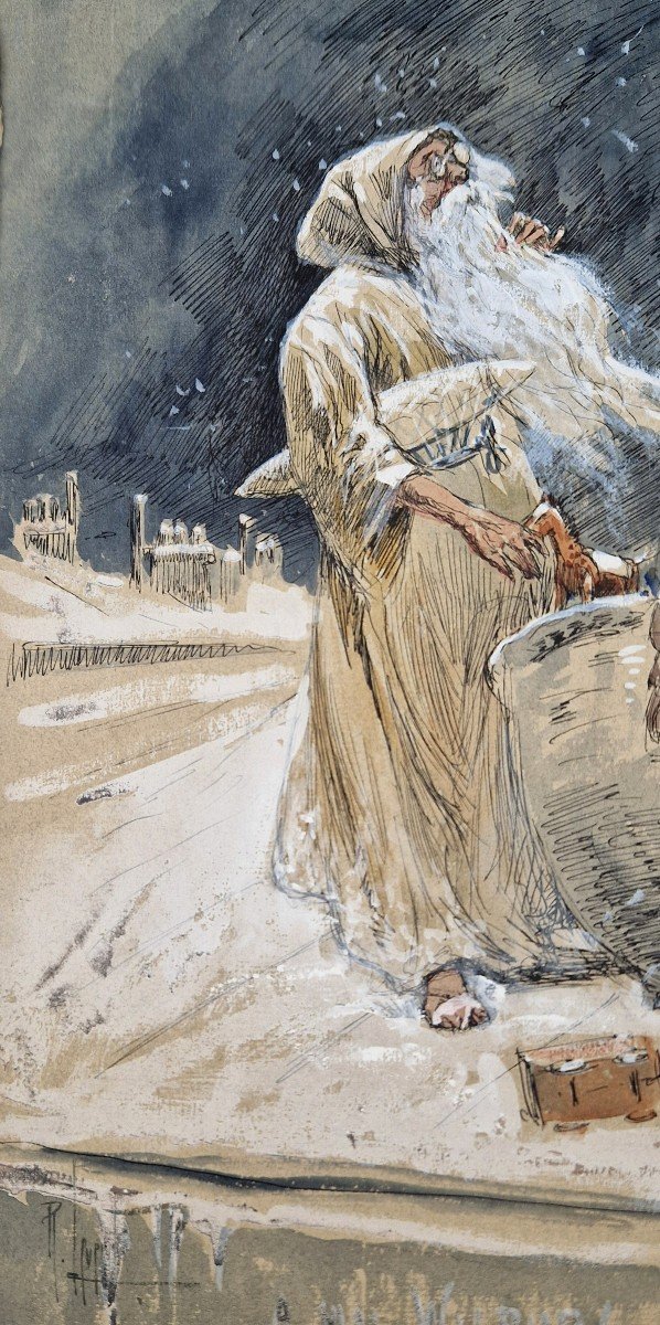 René Leverd 1872-1938  Le Père Noël Aquarelle-photo-3