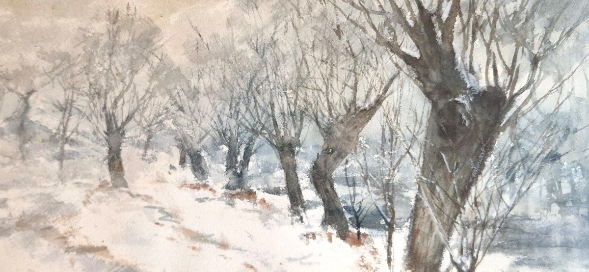 Frank Myers Boggs 1855-1926 The Old Willows Under The Snow Watercolor-photo-3