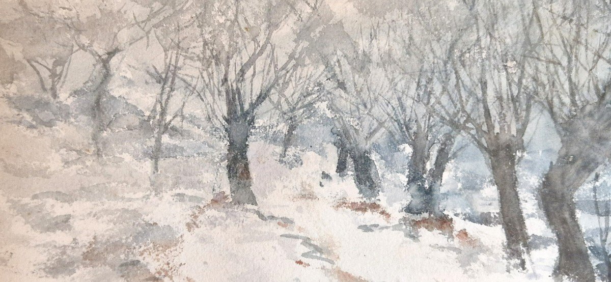 Frank Myers Boggs 1855-1926 The Old Willows Under The Snow Watercolor-photo-4