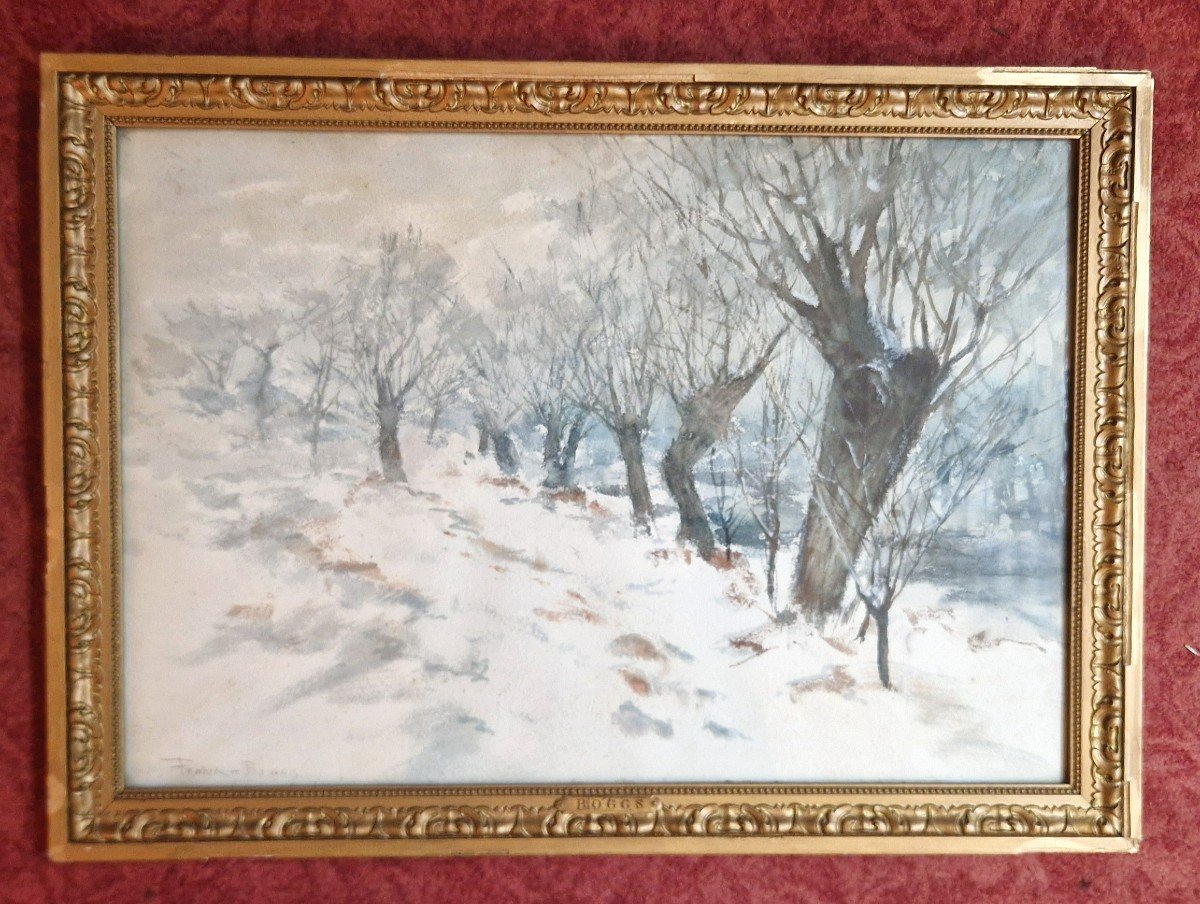 Frank Myers Boggs 1855-1926 The Old Willows Under The Snow Watercolor