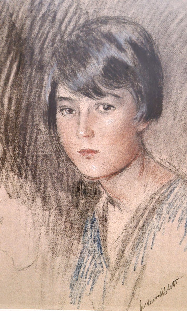 William Ablett 1877-1936 Portrait Of A Young Girl Pastel-photo-2