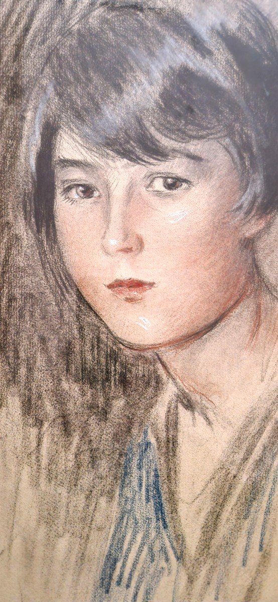 William Ablett 1877-1936 Portrait Of A Young Girl Pastel-photo-3