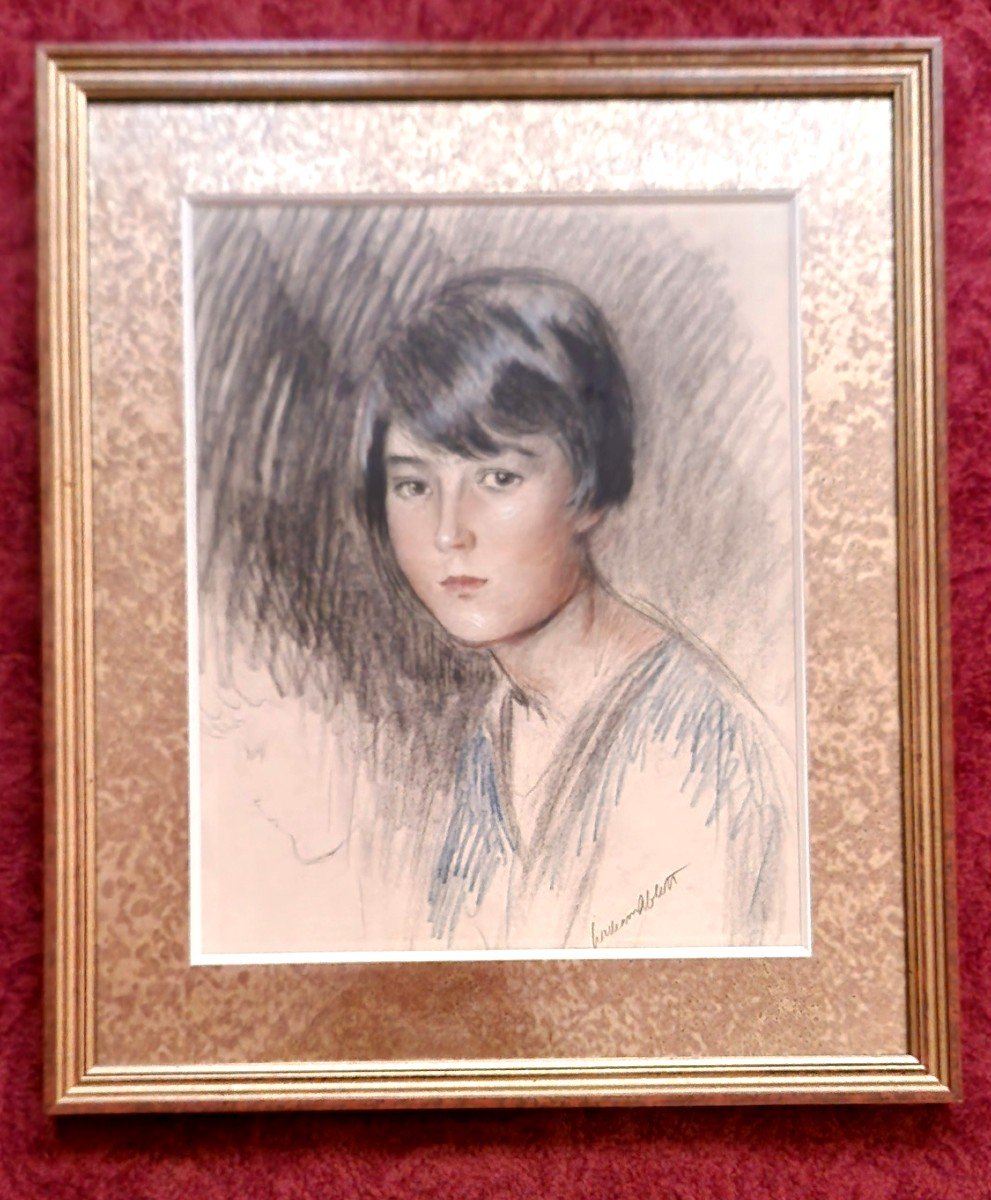 William Ablett 1877-1936 Portrait Of A Young Girl Pastel-photo-4