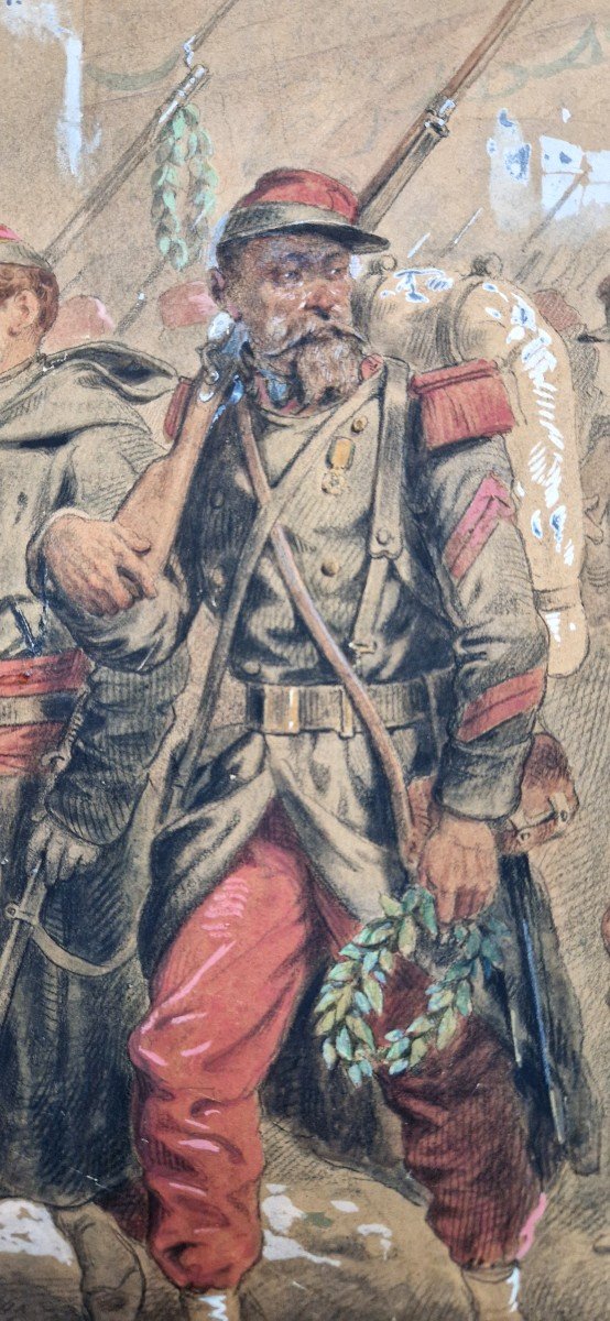 Hippolyte Bellangé 1800-1866 Soldats De Retour De Crimée Grande Aquarelle-photo-4