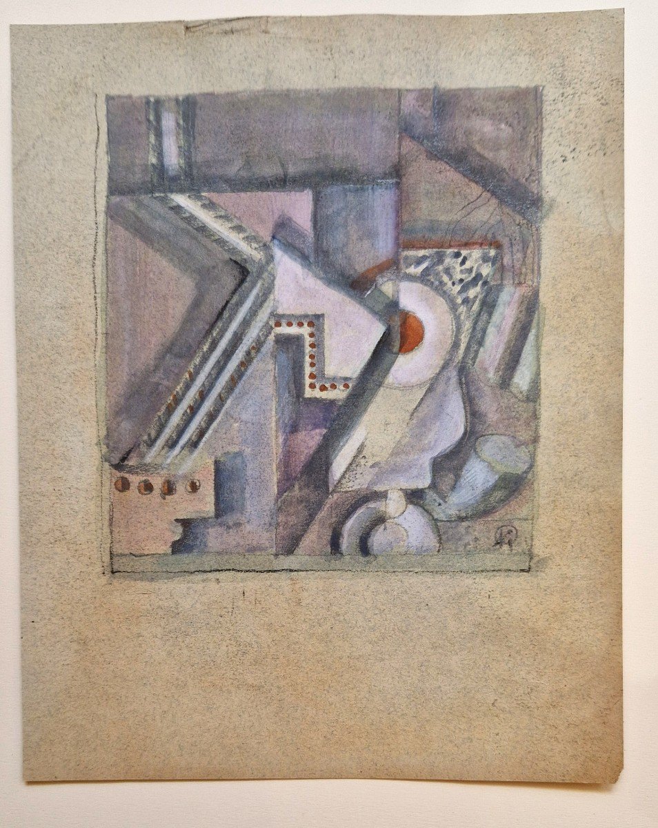 Albert Coste 1895-1985 Abstract Composition Gouache-photo-4