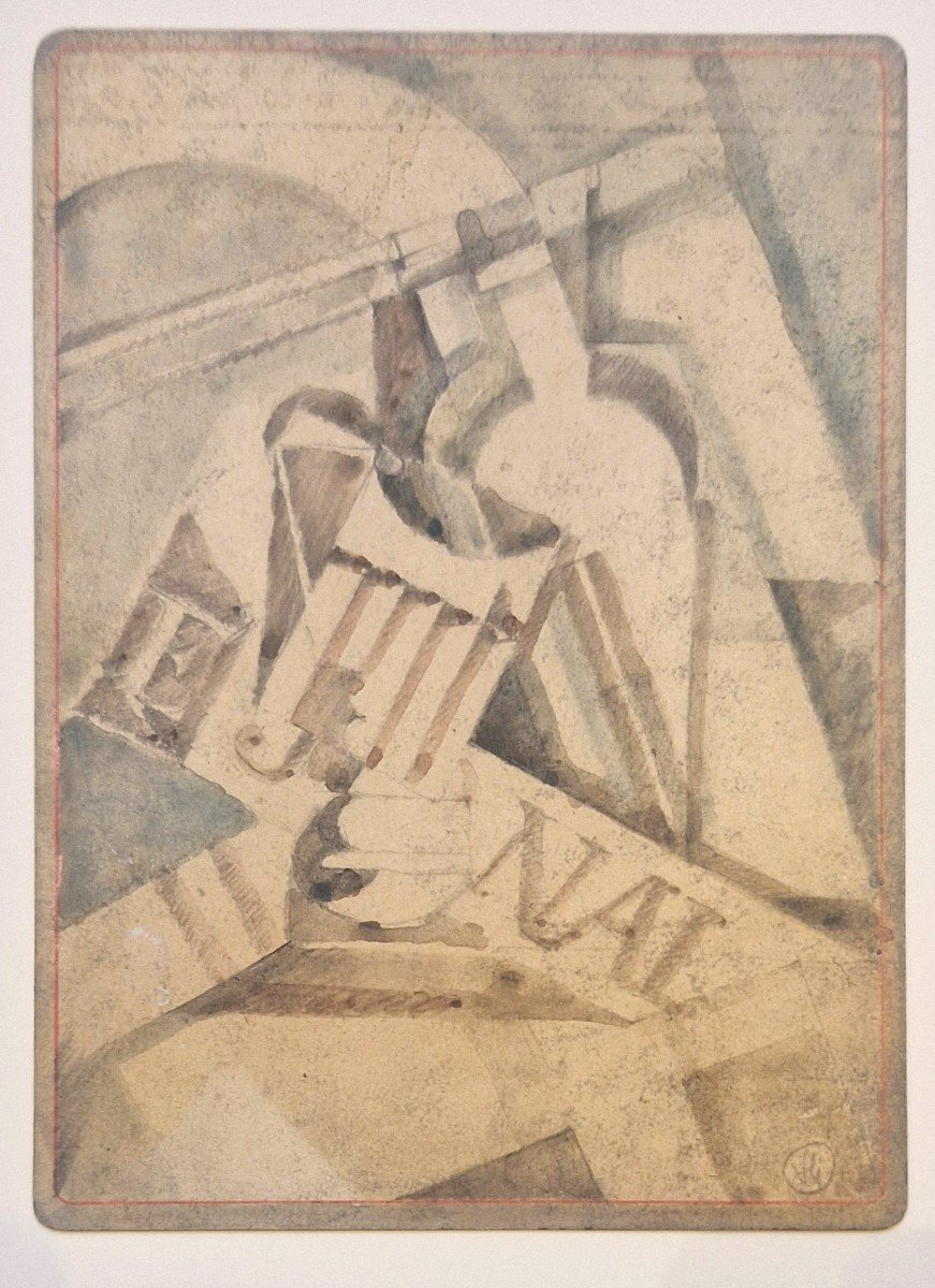 Albert Coste 1895-1985 Cubist Composition With Glass, Bottle And Newspaper Watercolor