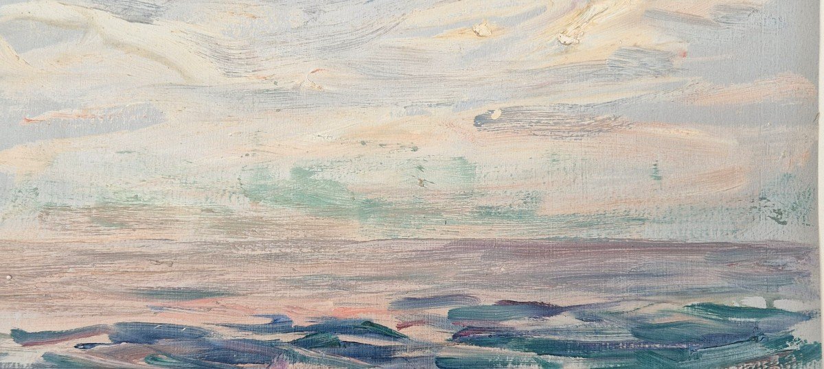 Georges Ricard-cordingley 1873-1939 Study Sky And Sea Oil On Paper-photo-2