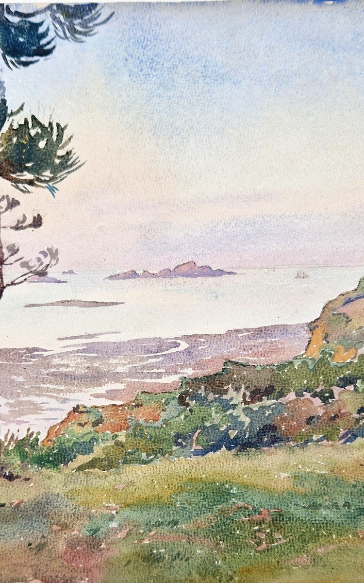 André Alfred Debergue 1873-1948  l'Embouchure Du Trieux Près De Paimpol Aquarelle-photo-3