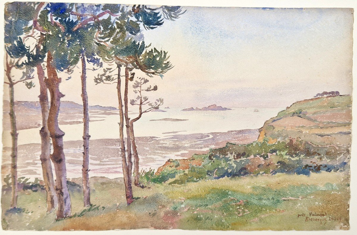 André Alfred Debergue 1873-1948  l'Embouchure Du Trieux Près De Paimpol Aquarelle