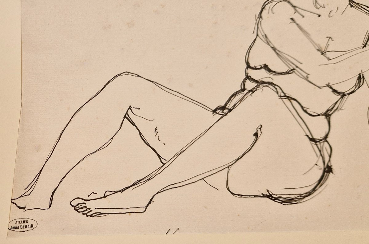 André Derain 1880-1954 Reclining Female Nude Pen And Black Ink-photo-3