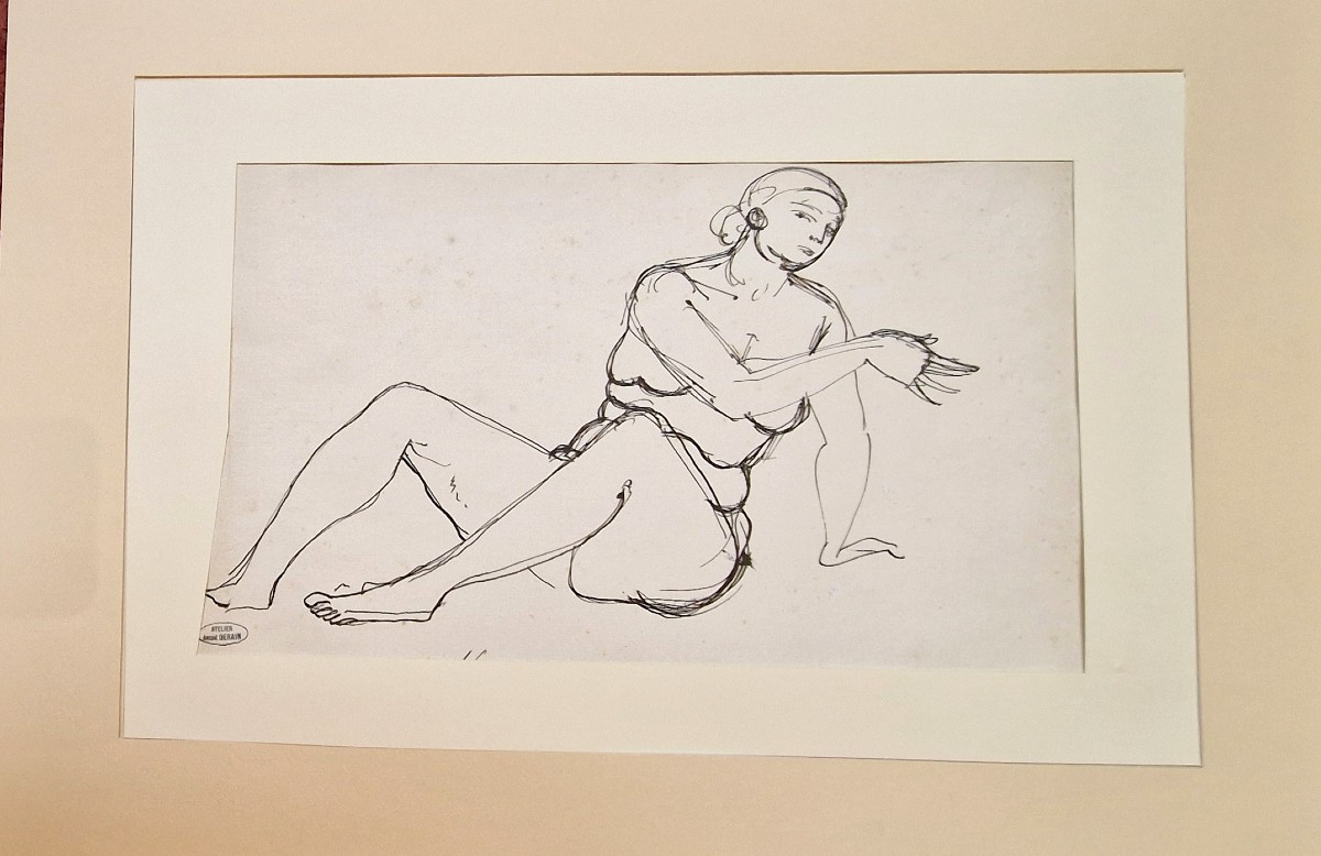 André Derain 1880-1954 Reclining Female Nude Pen And Black Ink