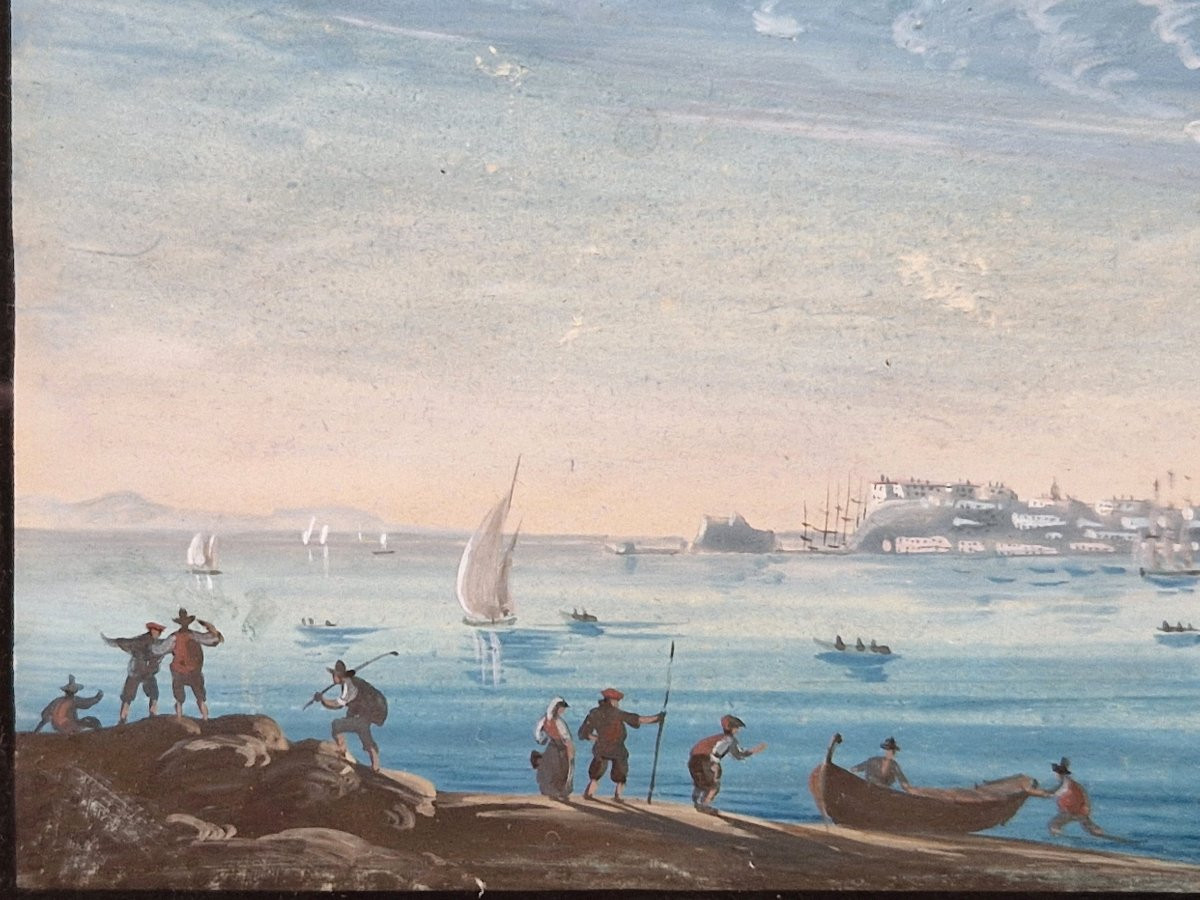 Neapolitan School 19th Century View Of Naples Gouache-photo-3